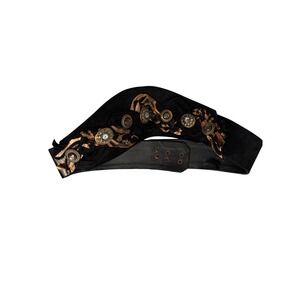 Vintage 1992 Nina Arjani Leatherock Black Gold Animal Print Wide Waist Belt L